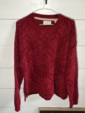 Weatherproof Cable Knit Crewneck Sweater - Burgundy